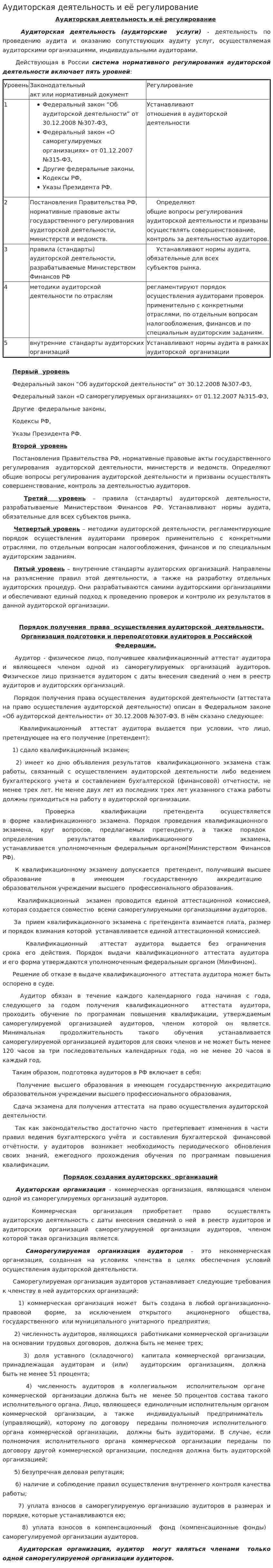Аудиторская деятельность и её регулирование