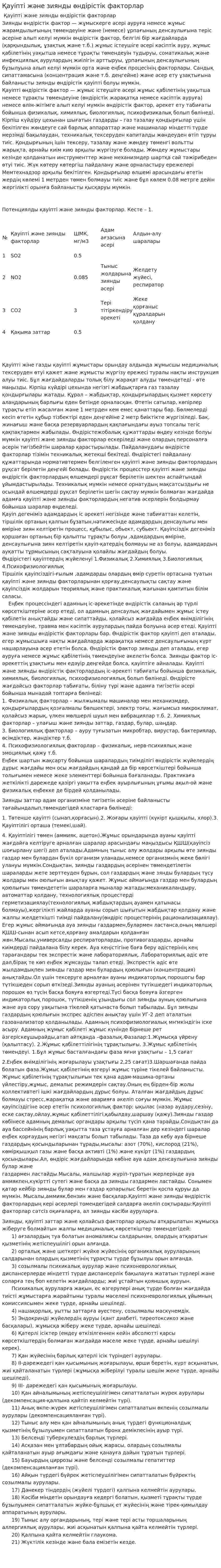 Қауіпті және зиянды өндірістік факторлар