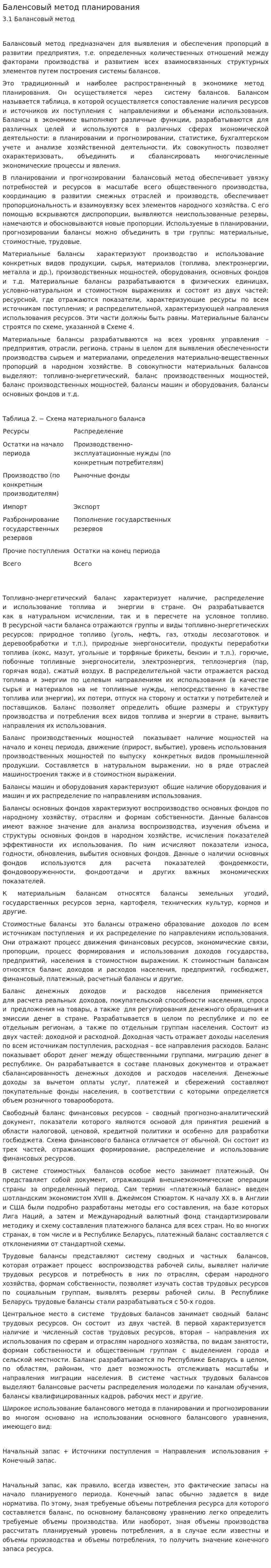 Баленсовый метод планирования