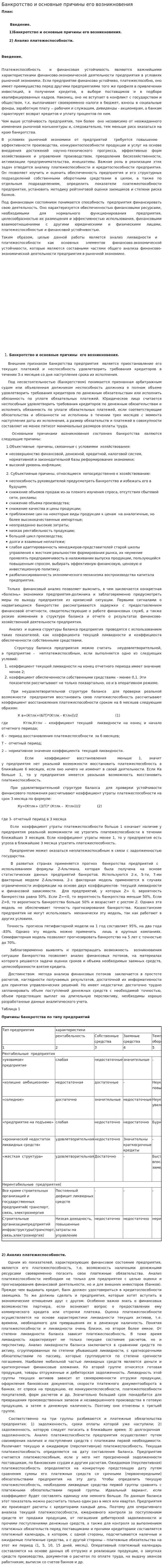 Банкротство и основные причины его возникновения