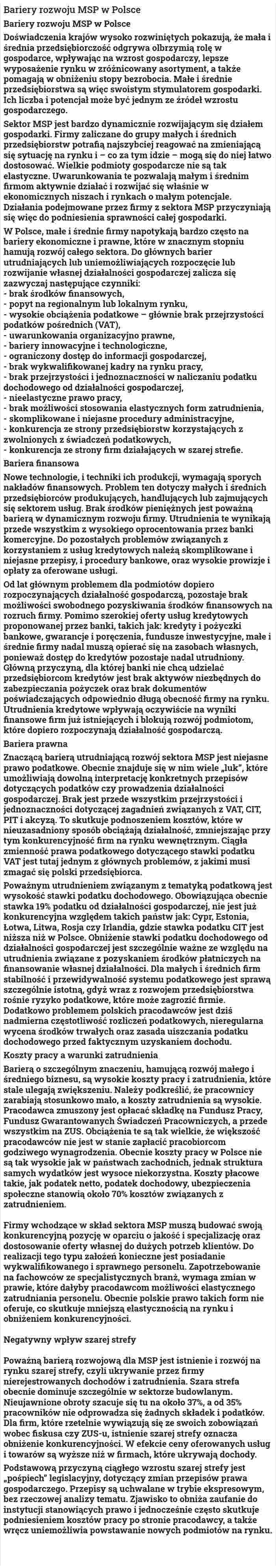 Bariery rozwoju MSP w Polsce