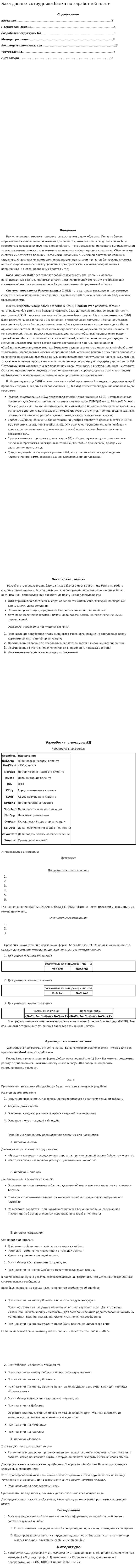 База данных сотрудника банка по заработной плате