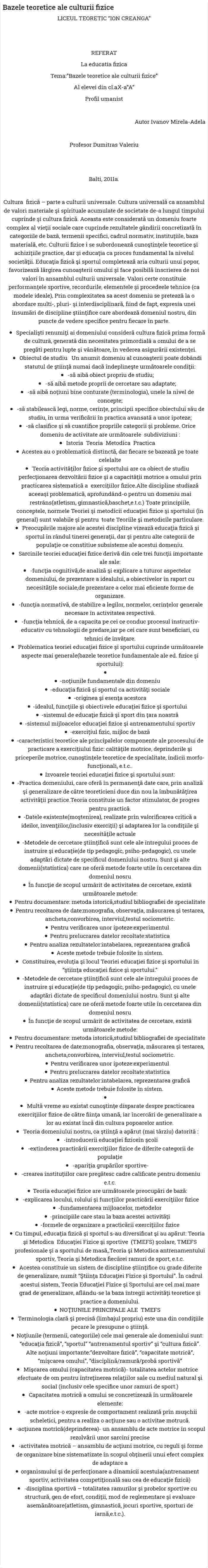 Bazele teoretice ale culturii fizice