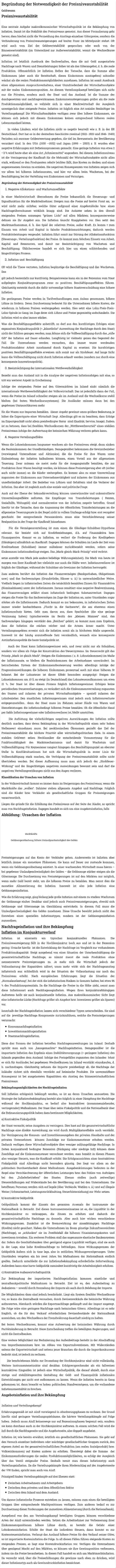 Begründung der Notwendigkeit der Preisniveaustabilität