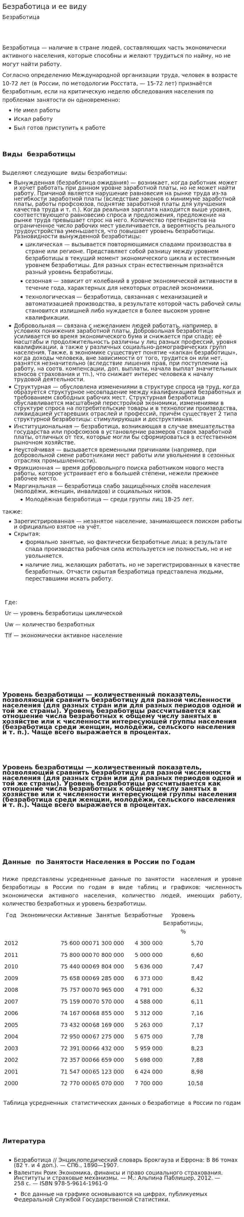 Безработица и ее виду