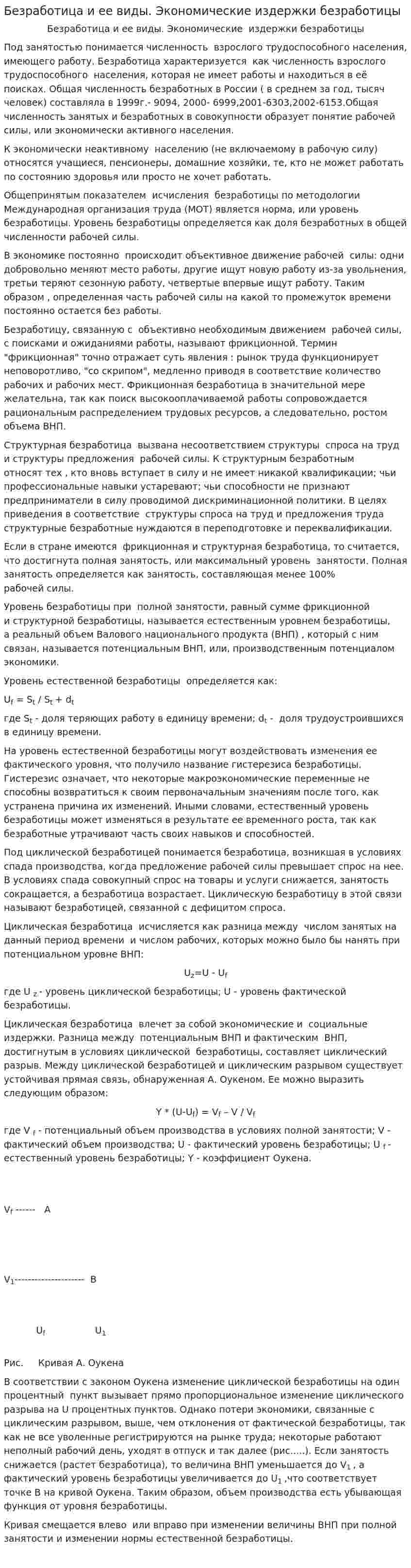Безработица и ее виды. Экономические издержки безработицы