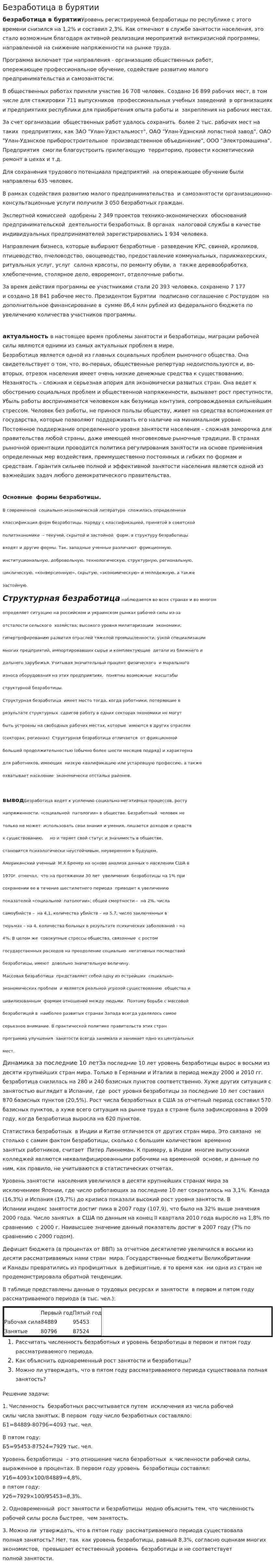 Безработица в бурятии