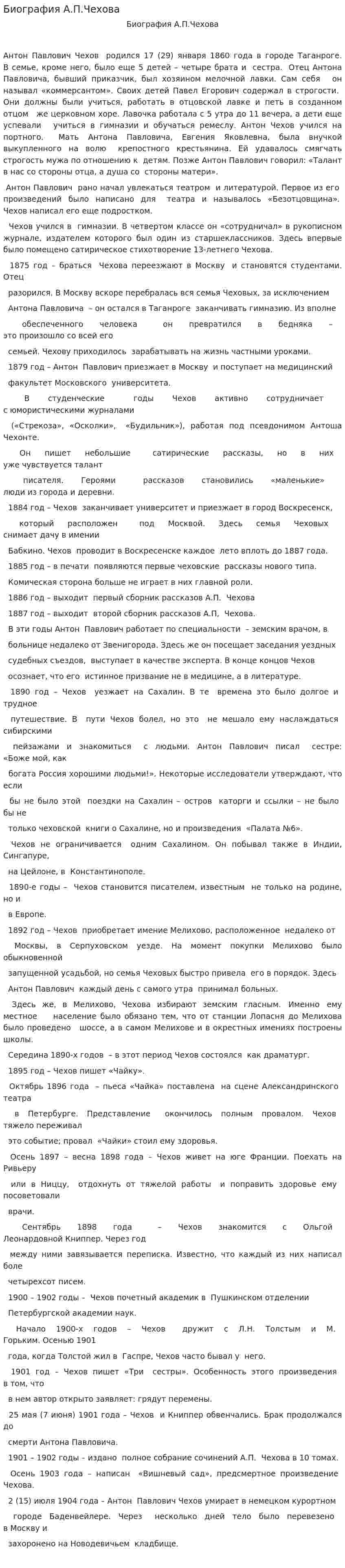 Биография А.П.Чехова. 2