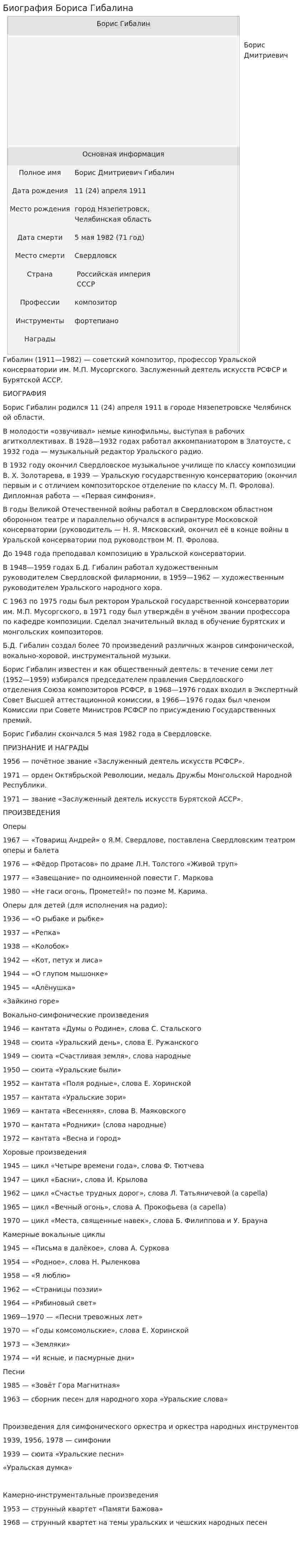 Биография Бориса Гибалина