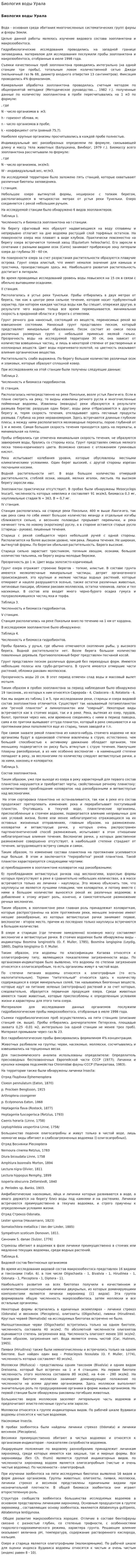 Биология воды Урала