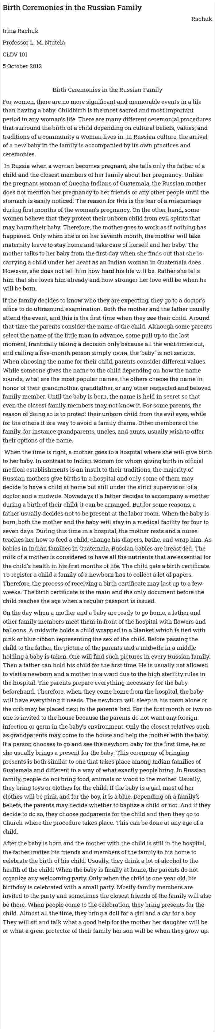 Birth Ceremonies in the Russian Family