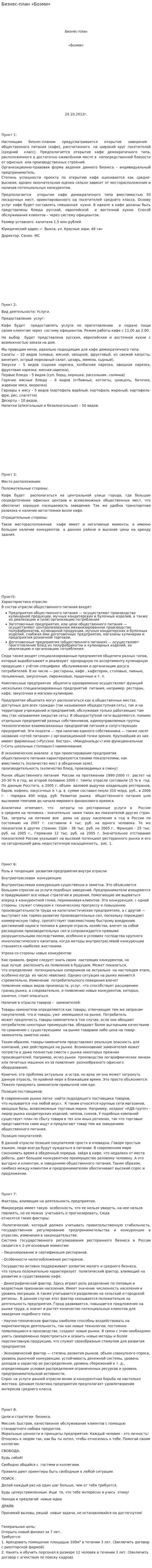 Бизнес-план «Боэми»