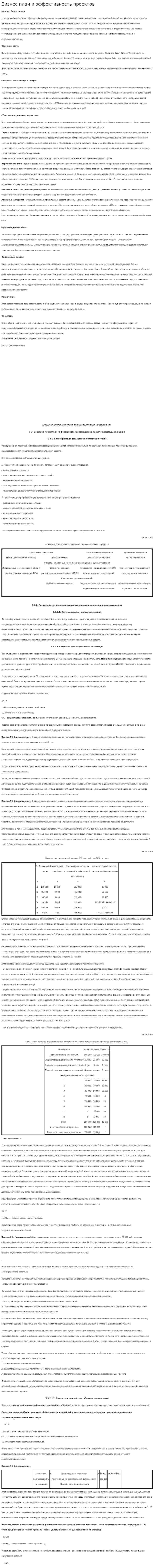 Бизнес план и эффективность проектов