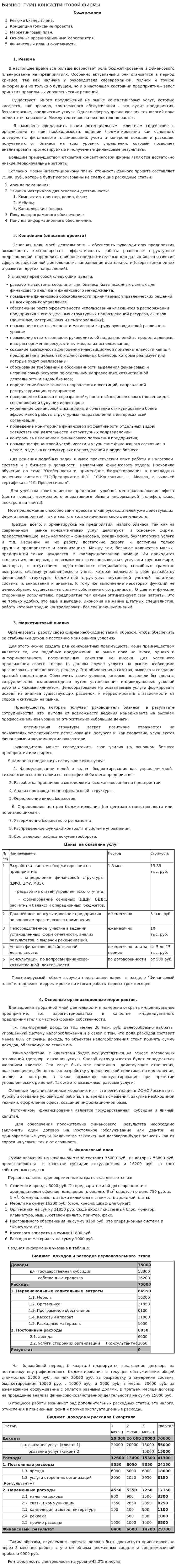 Бизнес- план консалтинговой фирмы