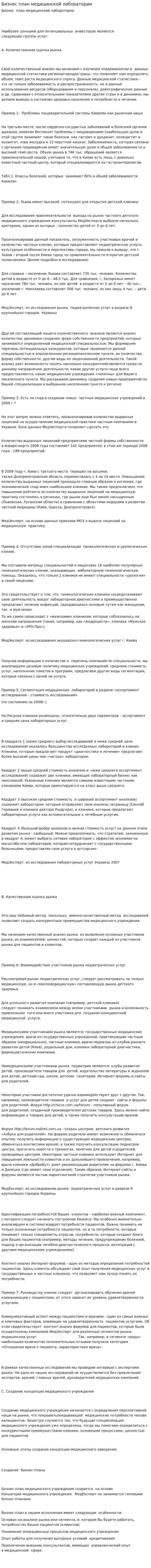 Бизнес план медицинской лаборатории