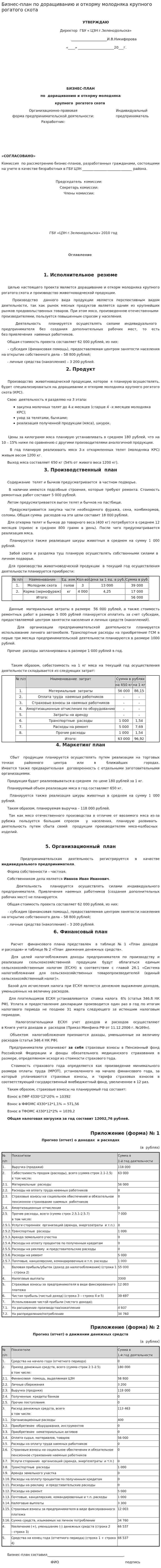 Бизнес-план по доращиванию и откорму молодняка крупного рогатого скота