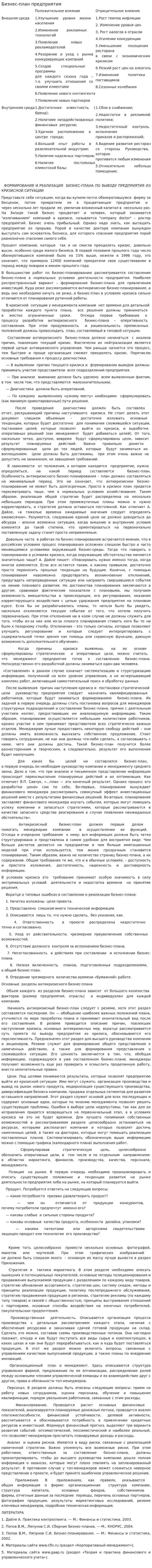 Бизнес - план предприятия