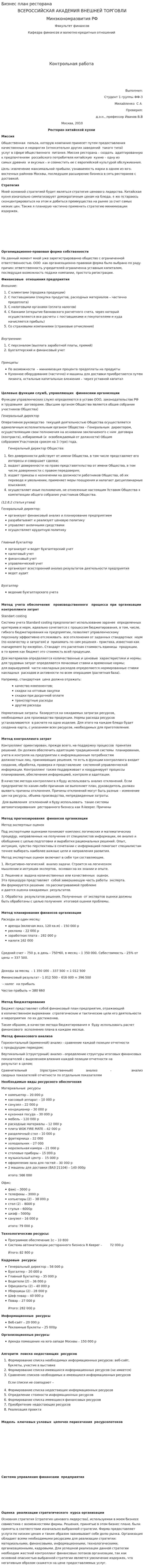 Бизнес план ресторана. 3