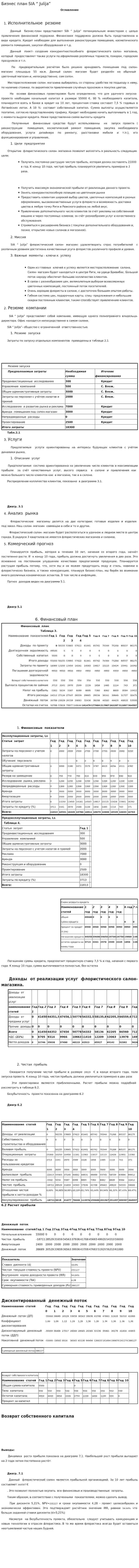 Бизнес план SIA “ Julija”