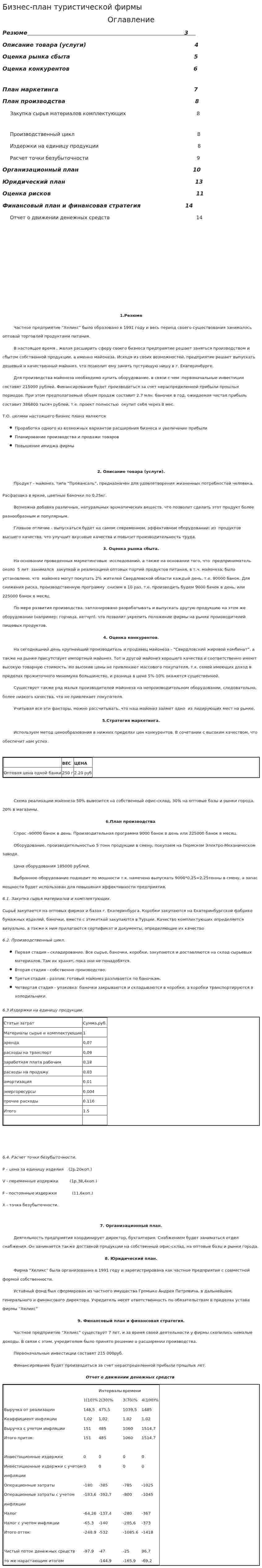 Бизнес план туристической фирмы