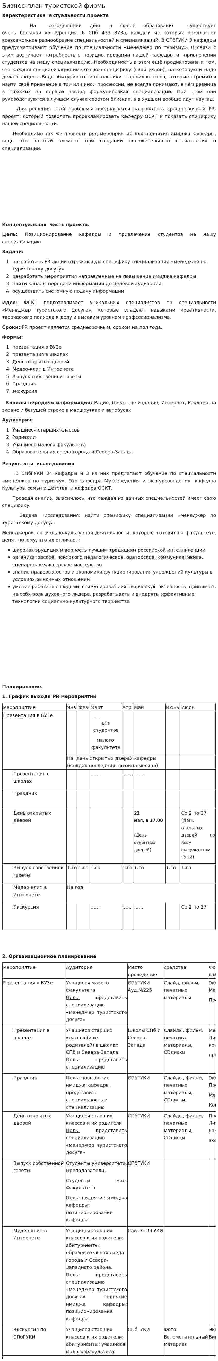 Бизнес-план туристской фирмы