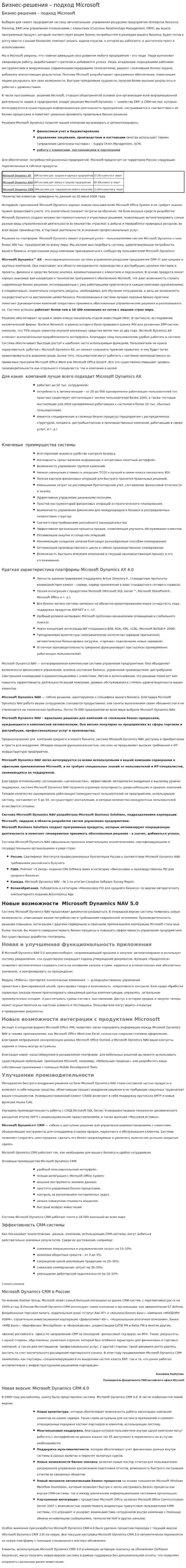 Бизнес-решения – подход Microsoft