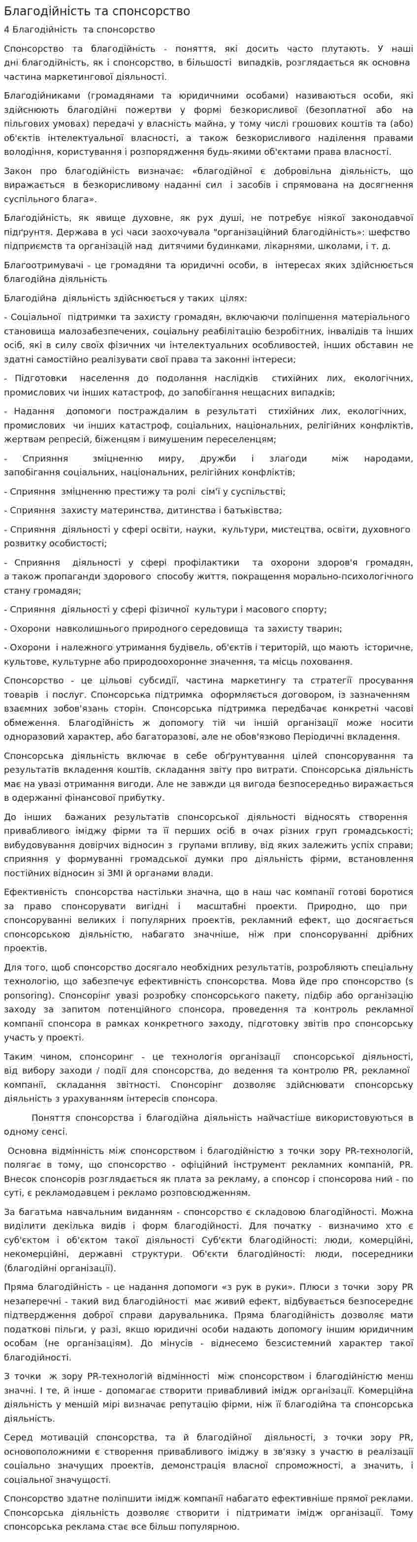 Благодійність та спонсорство