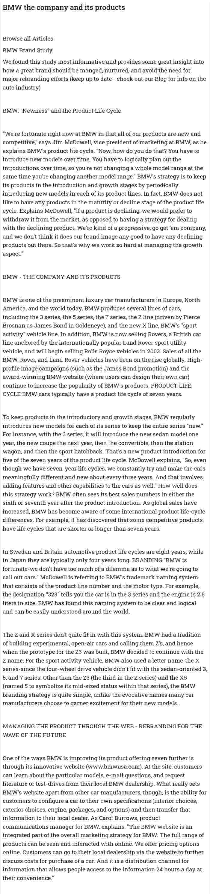 BMW the company and its products