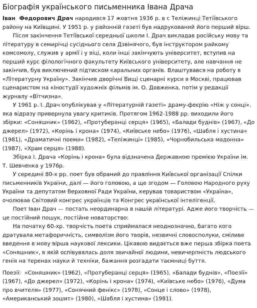 Біографія українського письменника Івана Драча