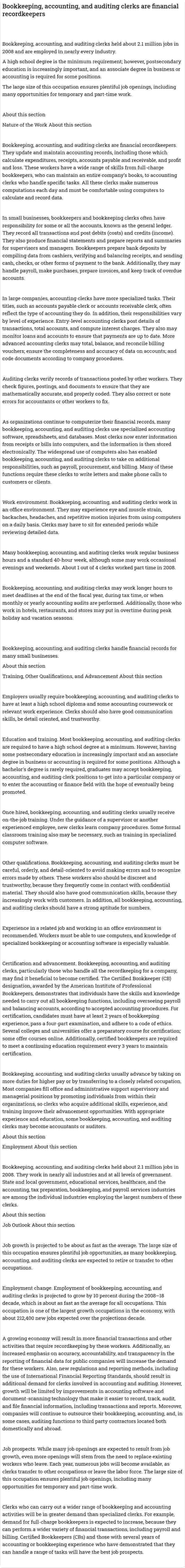Bookkeeping, accounting, and auditing clerks are financial recordkeepers