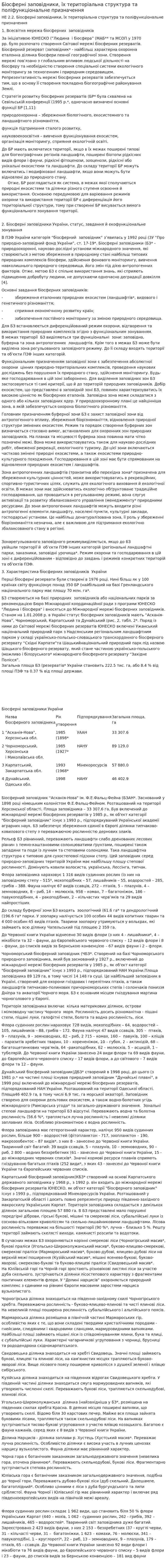 Біосферні заповідники, їх територіальна структура та поліфункціональне призначення