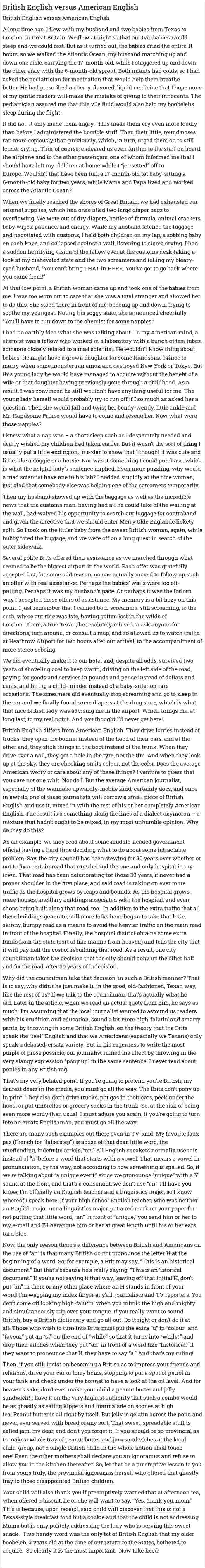 British English versus American English