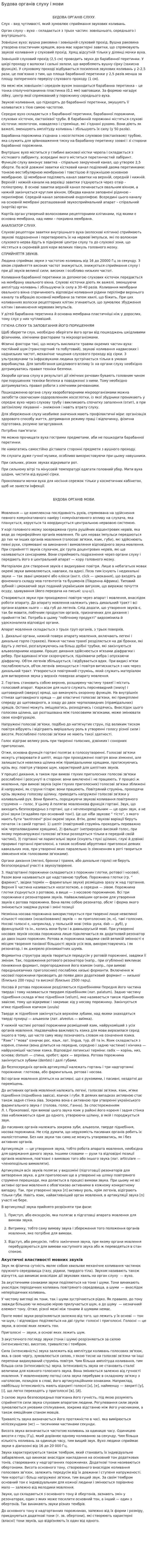 Будова органів слуху і мови
