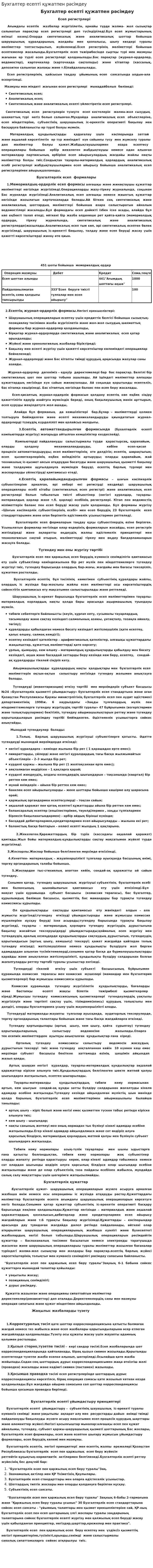 Бухгалтер есепті құжатпен рәсімдеу
