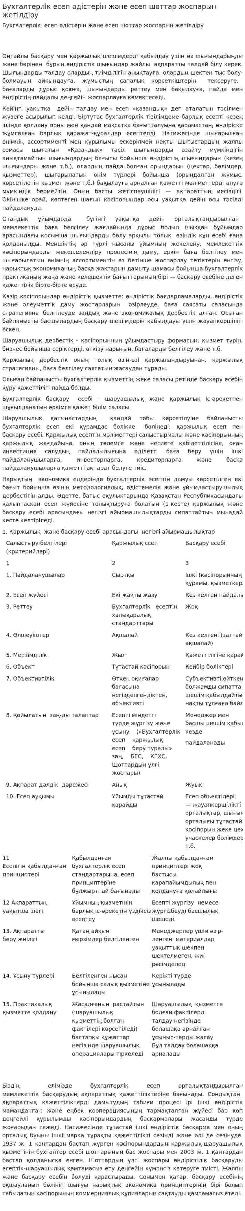 Бухгалтерлік есеп әдістерін және есеп шоттар жоспарын жетілдіру