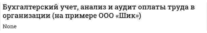 Бухгалтерский учет, анализ и аудит оплаты труда в организации (на примере ООО «Шик»)