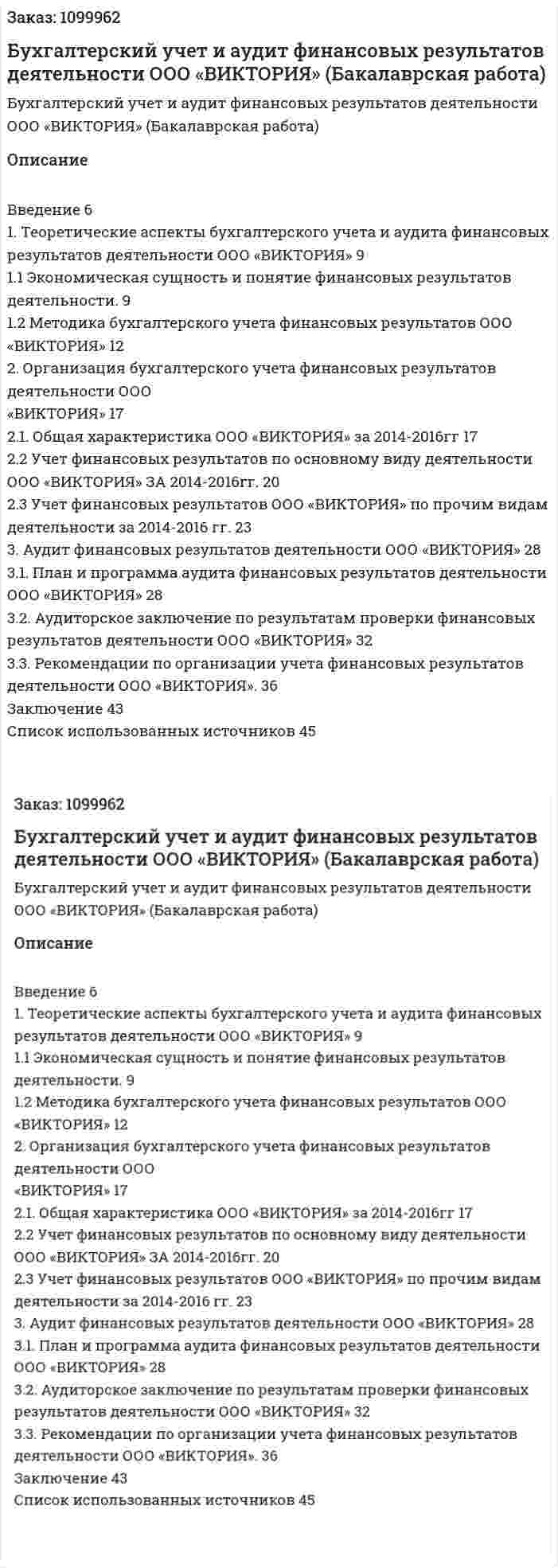 Бухгалтерский учет и аудит финансовых результатов деятельности ООО «ВИКТОРИЯ» (Бакалаврская работа) 
