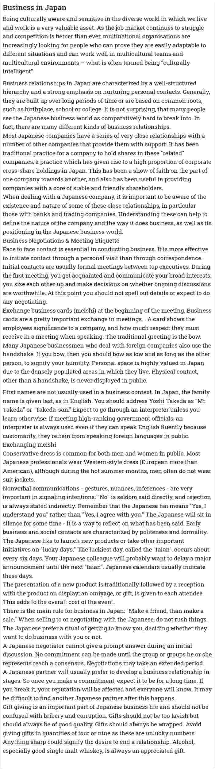 Business in Japan