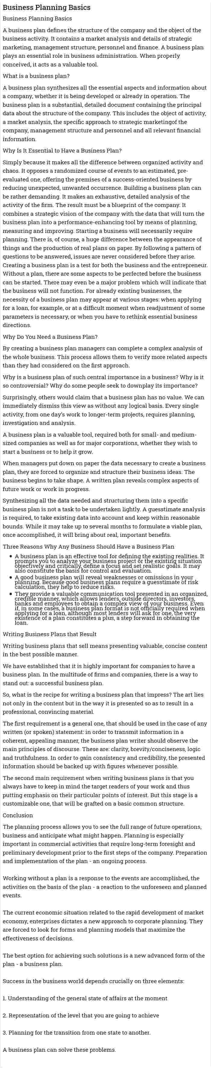 Business Planning Basics