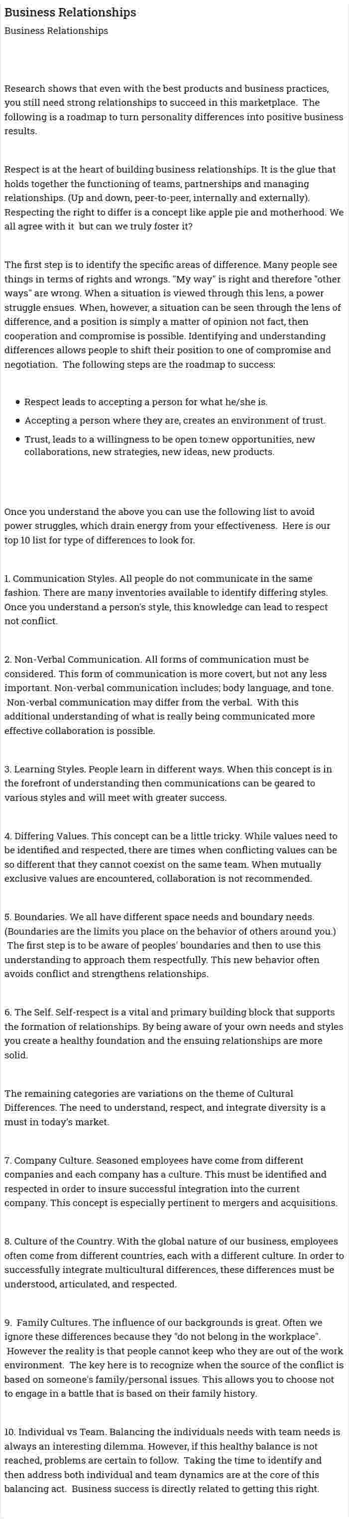 Business Relationships