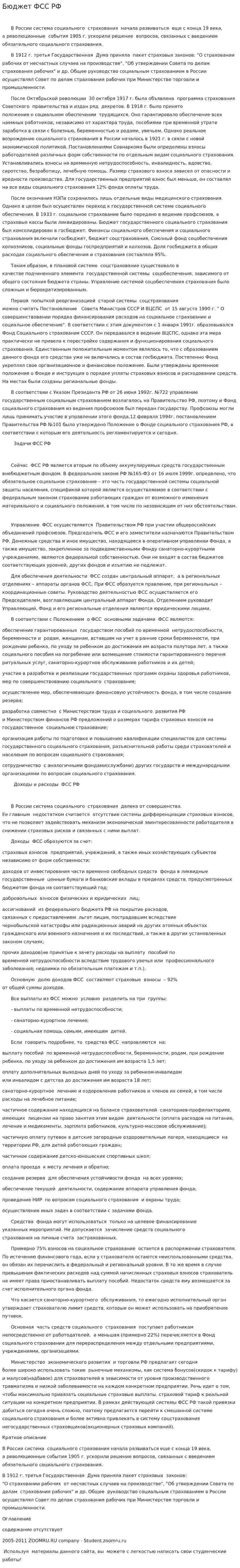 Бюджет ФСС РФ