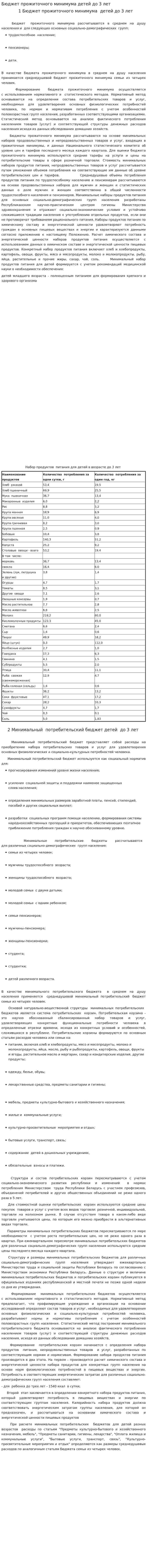 Бюджет прожиточного минимума детей до 3 лет