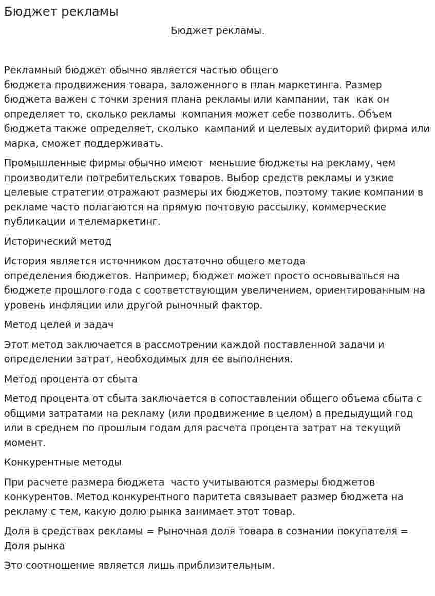 Бюджет рекламы. 2
