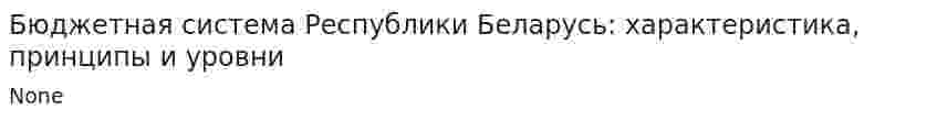 Бюджетная система Республики Беларусь: характеристика, принципы и уровни