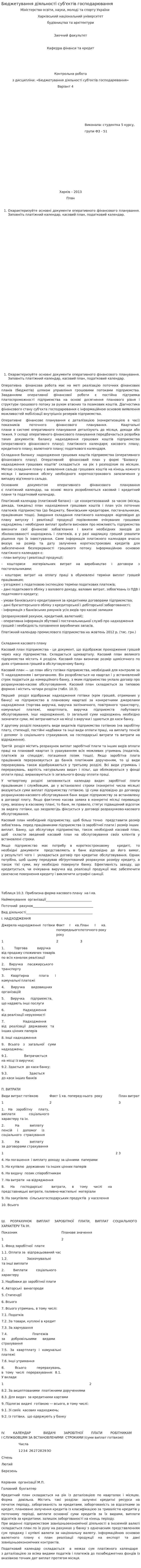 Бюджетування діяльності суб'єктів господарювання