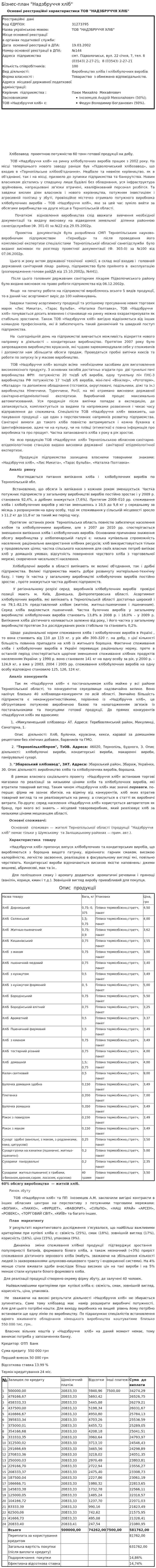 Бізнес-план "Надзбруччя хліб"