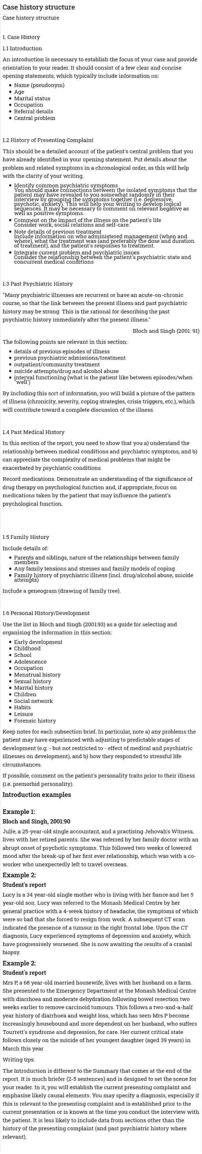 Case history structure