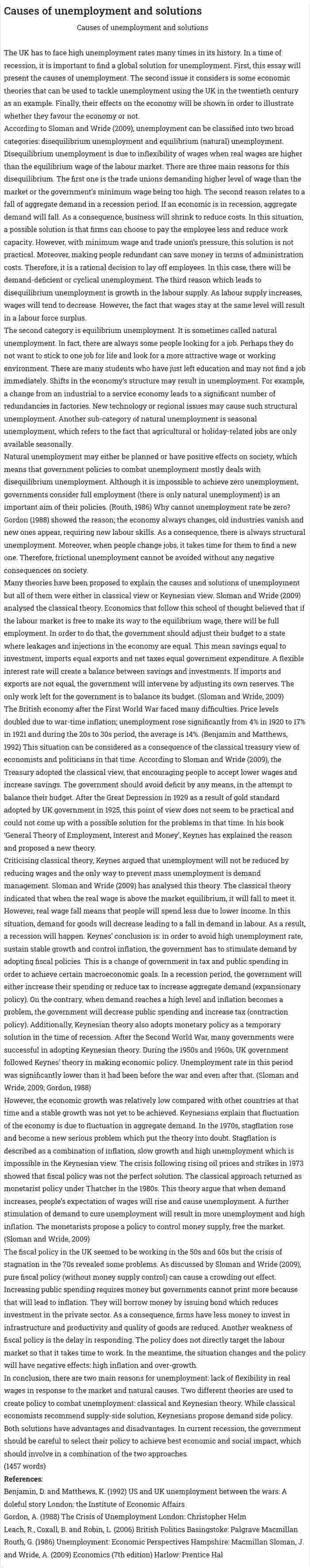 Causes of unemployment and solutions