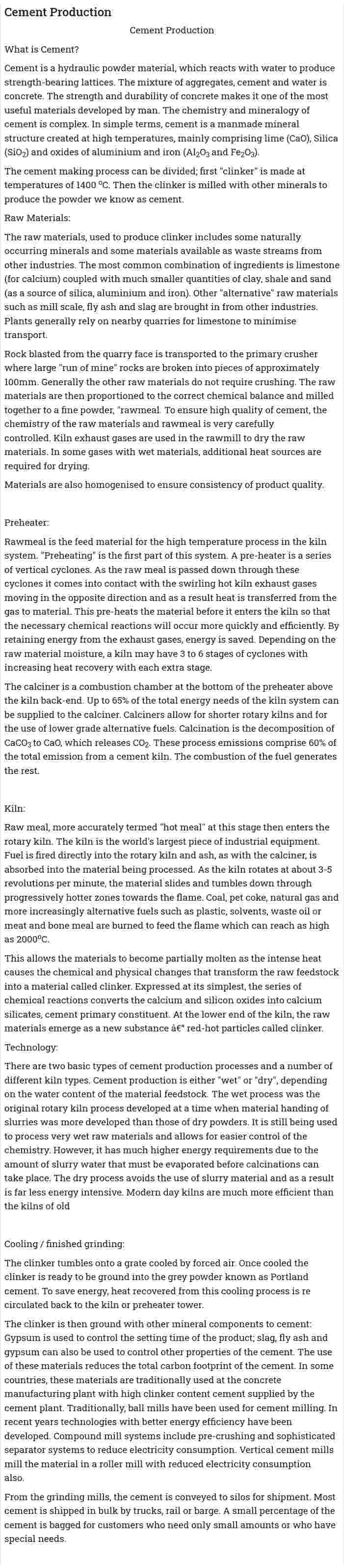 Cement Production