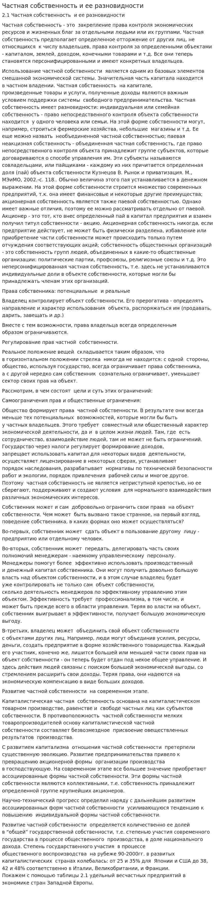Частная собственность и ее разновидности